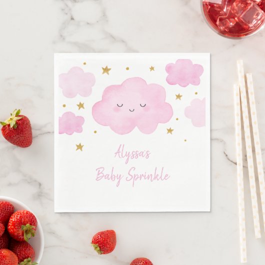 Serviette En Papier Rose Girl Cloud Stars Baby Sprinkl (En situation)