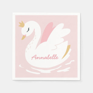 Serviette En Papier Rose girly mignon cygne élégant anniversaire perso