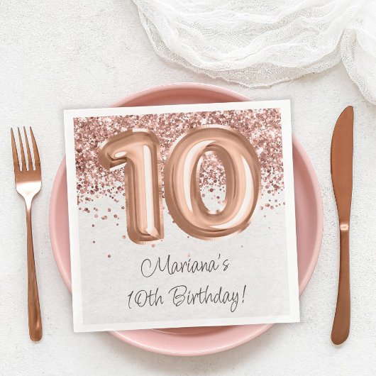 Serviette En Papier Rose Gold 10e fête d'anniversaire