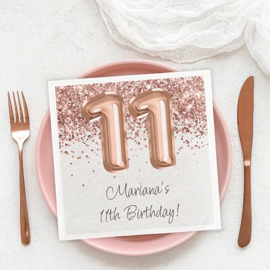 Serviette En Papier Rose Gold 11e fête d'anniversaire