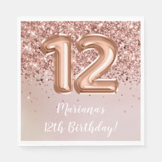 Serviette En Papier Rose Gold 12e fête d'anniversaire (Devant)