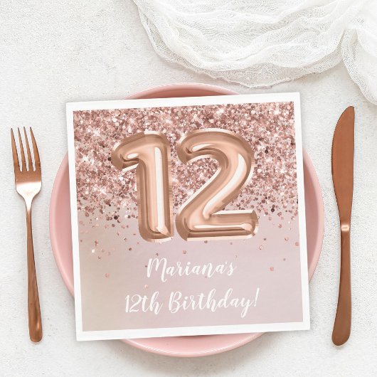 Serviette En Papier Rose Gold 12e fête d'anniversaire