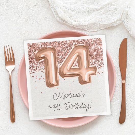 Serviette En Papier Rose Gold 14e fête d'anniversaire
