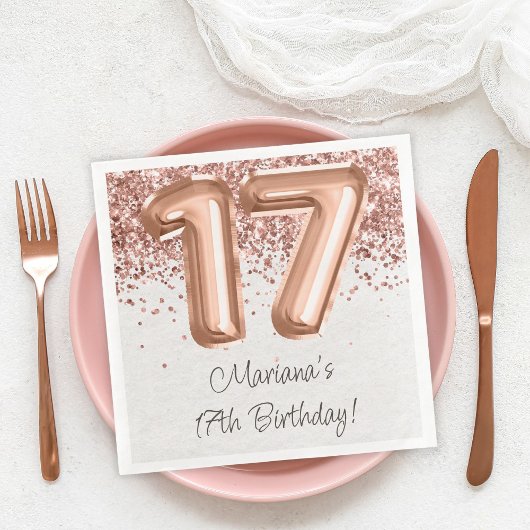 Serviette En Papier Rose Gold 17e fête d'anniversaire