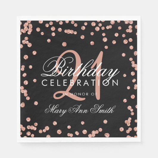 Serviette En Papier Rose Gold 21ème anniversaire Parties scintillant C (Devant)