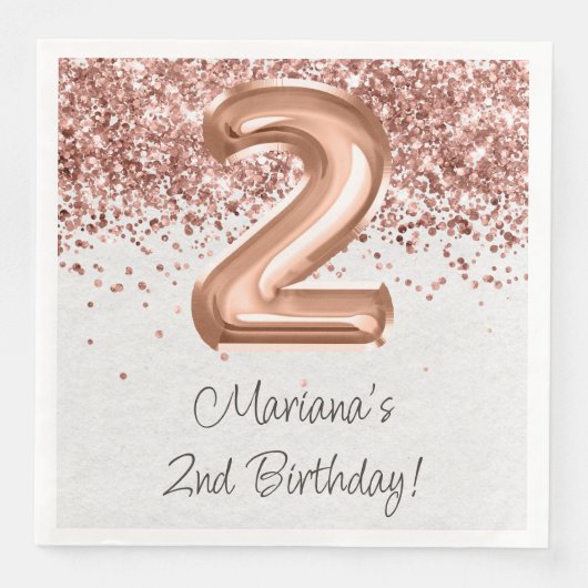 Serviette En Papier Rose Gold 2ème fête d'anniversaire (Devant)