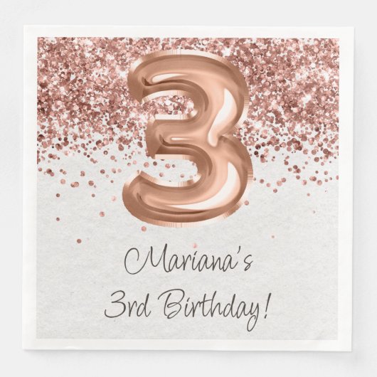 Serviette En Papier Rose Gold 3e fête d'anniversaire (Devant)
