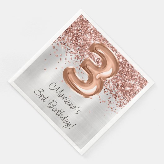 Serviette En Papier Rose Gold 3e fête d'anniversaire (Coin)