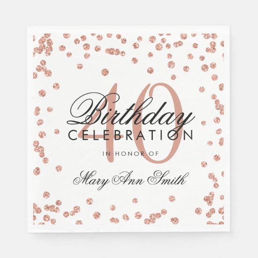 Serviette En Papier Rose Gold 40e anniversaire Parties scintillant Con (Devant)