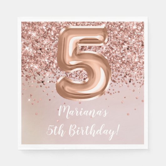 Serviette En Papier Rose Gold 5e fête d'anniversaire (Devant)