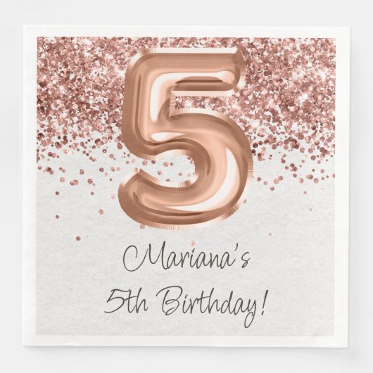 Serviette En Papier Rose Gold 5e fête d'anniversaire (Devant)