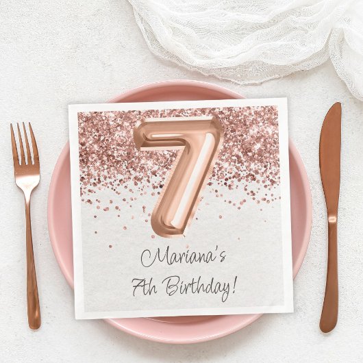 Serviette En Papier Rose Gold 7e fête d'anniversaire
