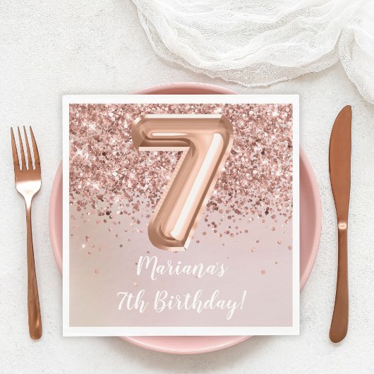 Serviette En Papier Rose Gold 7e fête d'anniversaire