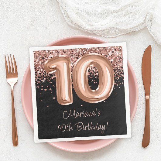 Serviette En Papier Rose Gold Black 10th Birthday Party