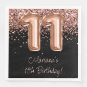 Serviette En Papier Rose Gold Black 11e fête d'anniversaire (Devant)