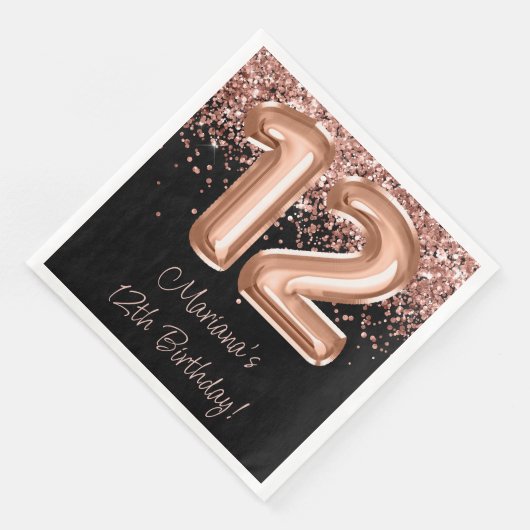 Serviette En Papier Rose Gold Black 12e fête d'anniversaire (Coin)
