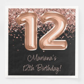 Serviette En Papier Rose Gold Black 12e fête d'anniversaire (Devant)
