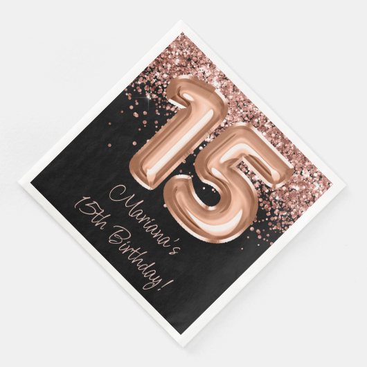 Serviette En Papier Rose Gold Black 15e fête d'anniversaire (Coin)