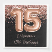Serviette En Papier Rose Gold Black 15e fête d'anniversaire (Devant)