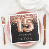 Serviette En Papier Rose Gold Black 15e fête d'anniversaire