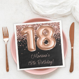 Serviette En Papier Rose Gold Black 18e fête d'anniversaire