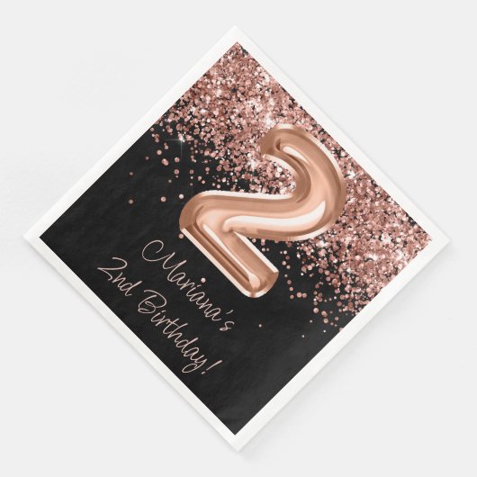 Serviette En Papier Rose Gold Black 2ème fête d'anniversaire (Coin)