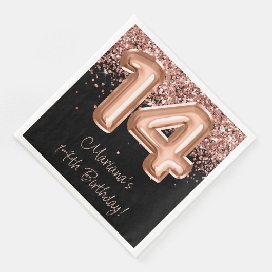 Serviette En Papier Rose Gold Black 4th Birthday Party (Coin)