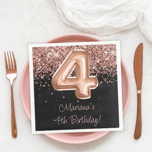 Serviette En Papier Rose Gold Black 4th Birthday Party