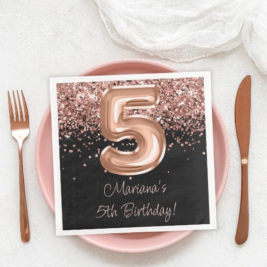 Serviette En Papier Rose Gold Black 5e anniversaire fête