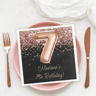 Serviette En Papier Rose Gold Black 7e fête d'anniversaire