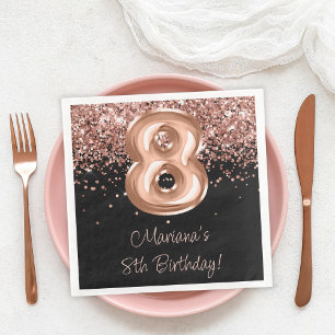 Serviette En Papier Rose Gold Black 8e fête d'anniversaire
