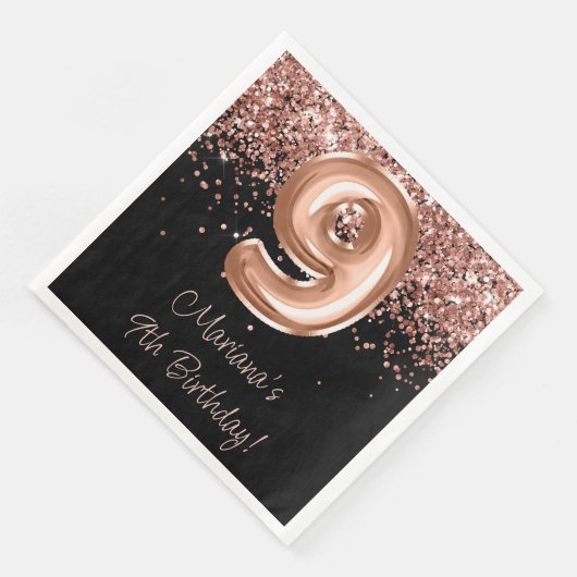 Serviette En Papier Rose Gold Black 9e fête d'anniversaire (Coin)