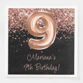 Serviette En Papier Rose Gold Black 9e fête d'anniversaire (Devant)