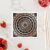 Serviette En Papier Rose Gold Black Floral Mandala (En situation)