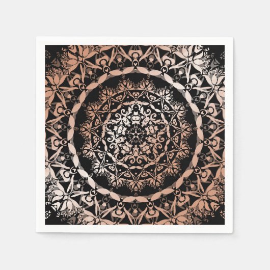Serviette En Papier Rose Gold Black Floral Mandala (Devant)