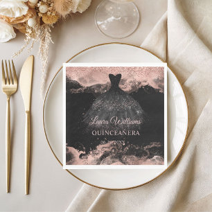 Serviette En Papier Rose Gold & Black Princess Quinceañera 