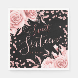 Serviette En Papier Rose Gold Black Sweet 16 Parties scintillant Confe