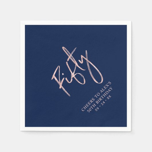 Serviette En Papier Rose Gold & Blue Cinquante Adulte 50e Anniversaire (Devant)