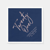 Serviette En Papier Rose Gold & Blue Modern Adulte 21e fête d'annivers (Devant)