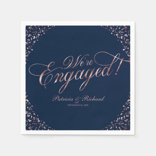 Serviette En Papier Rose Gold Blue Nous sommes engagés Engagement Part (Devant)