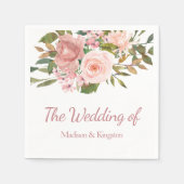 Serviette En Papier Rose Gold & Blush Flowers Mariage Napkin (Devant)