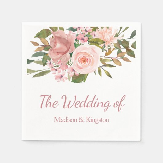 Serviette En Papier Rose Gold & Blush Flowers Mariage Napkin (Devant)
