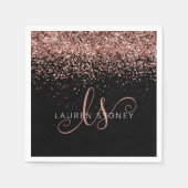 Serviette En Papier Rose Gold Blush Pink Parties scintillant Glam Nom  (Devant)