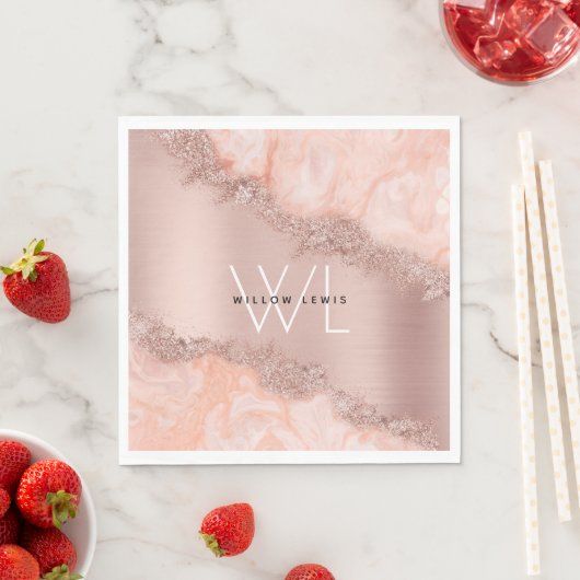 Serviette En Papier Rose Gold Blush rose Agate Géode Parties scintilla (En situation)