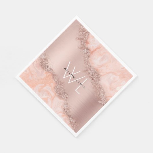 Serviette En Papier Rose Gold Blush rose Agate Géode Parties scintilla (Coin)