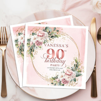 Serviette En Papier Rose Gold Bohemian Greenery 90th Birthday Party 