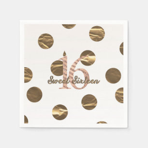 Serviette En Papier Rose Gold Bronze pois Sweet 16 Anniversaire