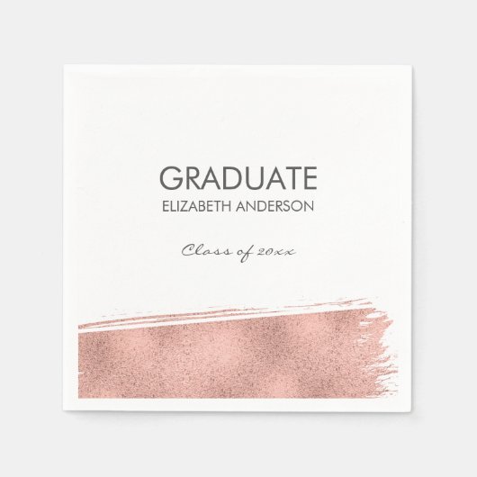 Serviette En Papier Rose Gold Brushstroke Graduation (Devant)