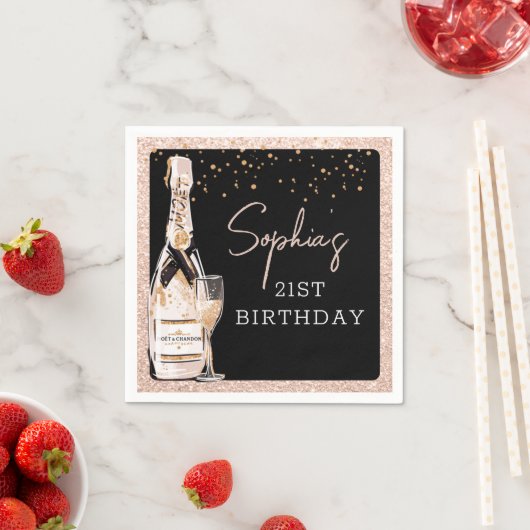 Serviette En Papier Rose Gold Bubbly Champagne fête d'anniversaire (En situation)