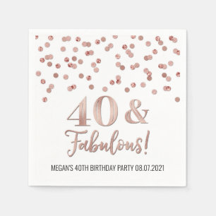 Serviette En Papier Rose Gold Confetti 40 et fabuleux anniversaire